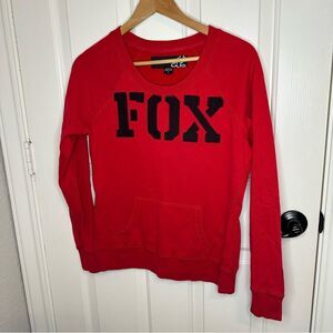 Y2K Fox Racing Red Black Logo Spellout Scoop Neck Sweatshirt Sz M Grunge Mcbling